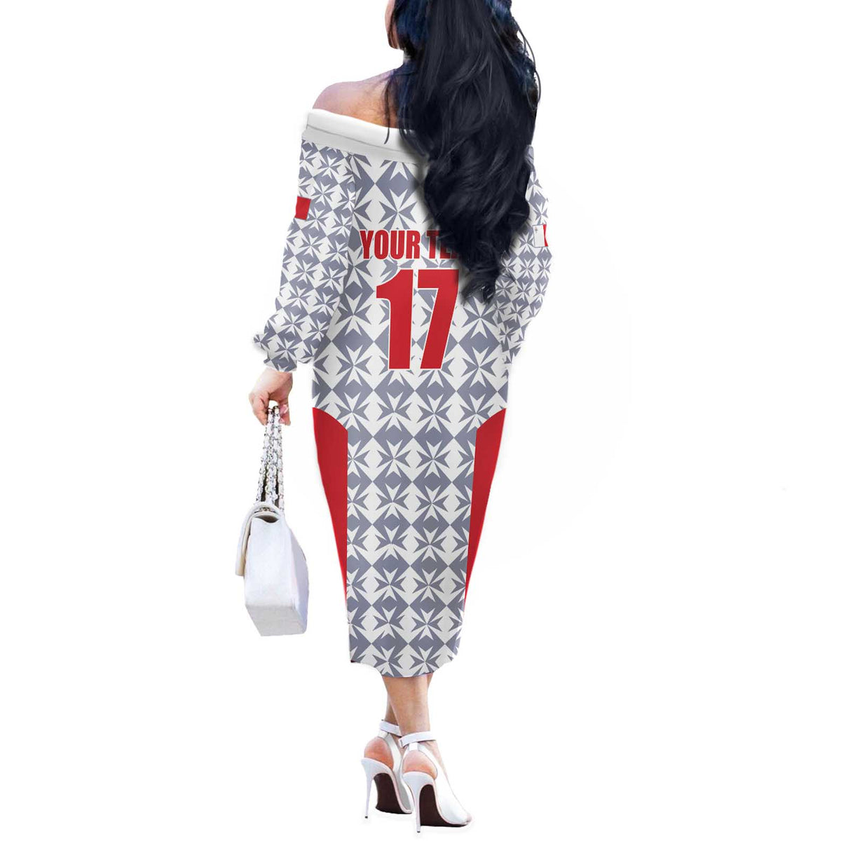 Custom Malta Football Jersey Go Champions Off The Shoulder Long Sleeve Dress White Style