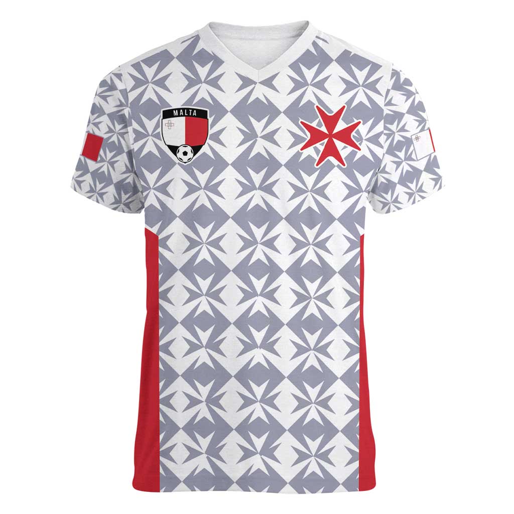 Custom Malta Football Jersey Go Champions Women V-Neck T-Shirt White Style