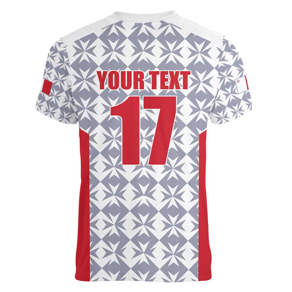 Custom Malta Football Jersey Go Champions Women V-Neck T-Shirt White Style