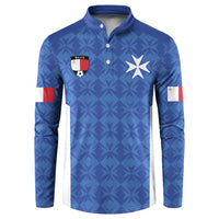 Custom Malta Football Jersey Go Champions Button Sweatshirt Blue Style