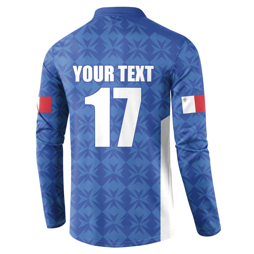 Custom Malta Football Jersey Go Champions Button Sweatshirt Blue Style