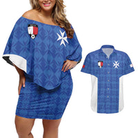 Custom Malta Football Jersey Go Champions Couples Matching Off Shoulder Short Dress and Hawaiian Shirt Blue Style