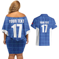 Custom Malta Football Jersey Go Champions Couples Matching Off Shoulder Short Dress and Hawaiian Shirt Blue Style