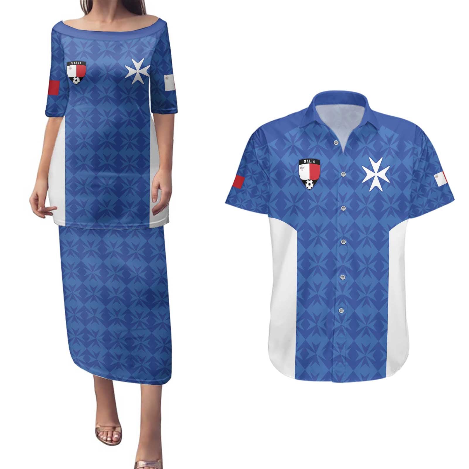 Custom Malta Football Jersey Go Champions Couples Matching Puletasi and Hawaiian Shirt Blue Style