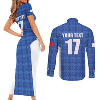 Custom Malta Football Jersey Go Champions Couples Matching Short Sleeve Bodycon Dress and Long Sleeve Button Shirt Blue Style