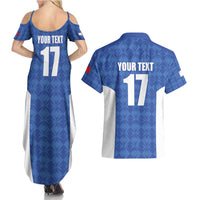 Custom Malta Football Jersey Go Champions Couples Matching Summer Maxi Dress and Hawaiian Shirt Blue Style