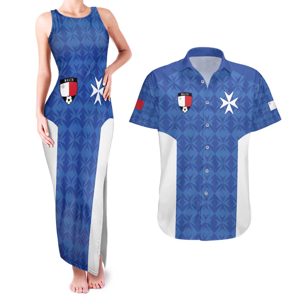 Custom Malta Football Jersey Go Champions Couples Matching Tank Maxi Dress and Hawaiian Shirt Blue Style