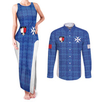 Custom Malta Football Jersey Go Champions Couples Matching Tank Maxi Dress and Long Sleeve Button Shirt Blue Style