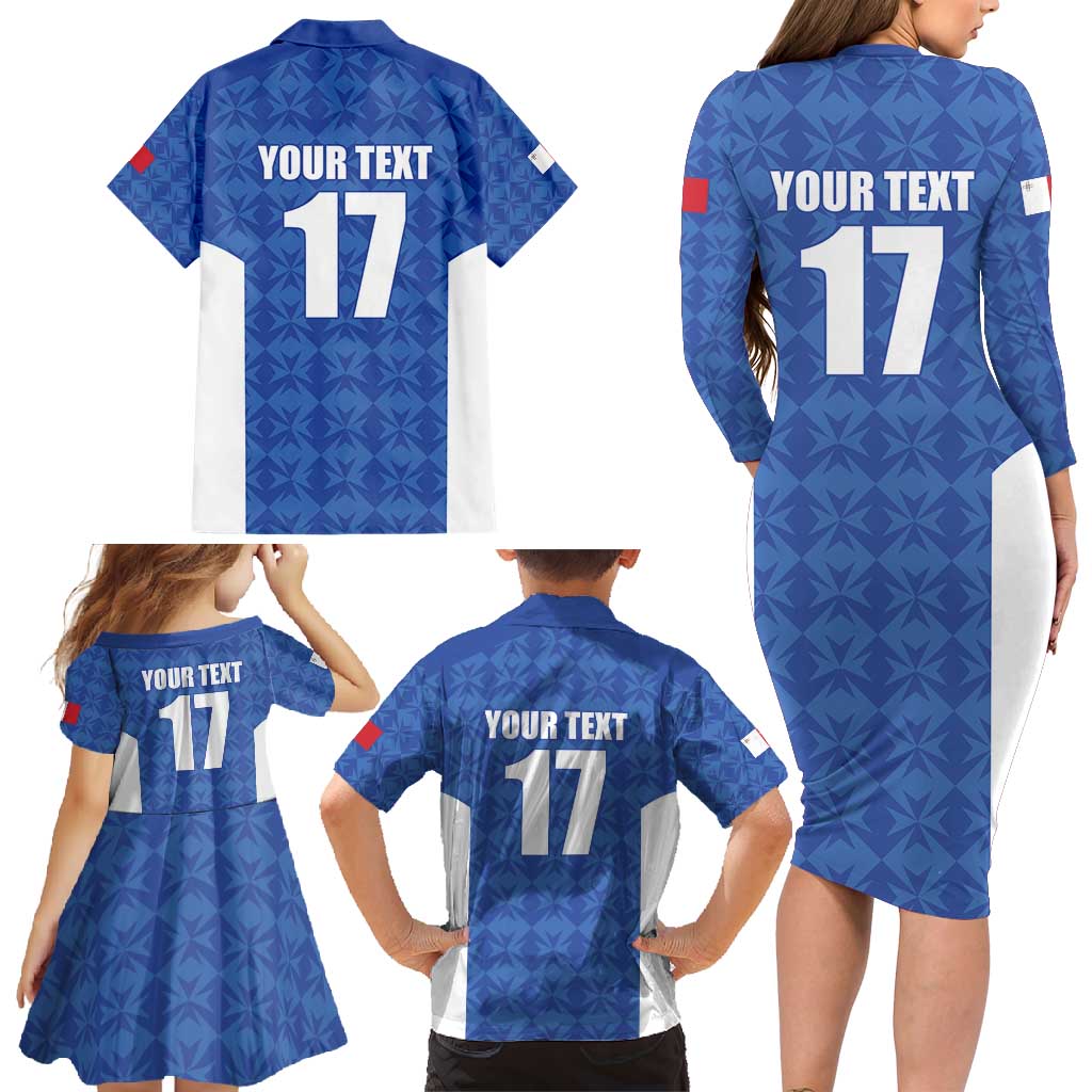 Custom Malta Football Jersey Go Champions Family Matching Long Sleeve Bodycon Dress and Hawaiian Shirt Blue Style
