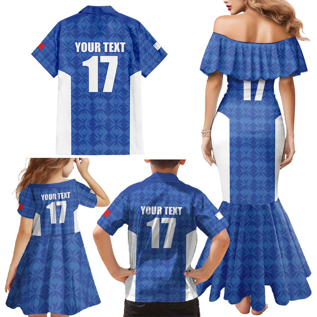 Custom Malta Football Jersey Go Champions Family Matching Mermaid Dress and Hawaiian Shirt Blue Style