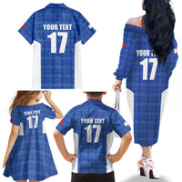 Custom Malta Football Jersey Go Champions Family Matching Off The Shoulder Long Sleeve Dress and Hawaiian Shirt Blue Style