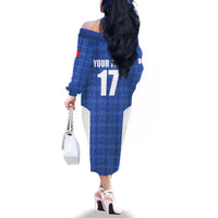 Custom Malta Football Jersey Go Champions Family Matching Off The Shoulder Long Sleeve Dress and Hawaiian Shirt Blue Style