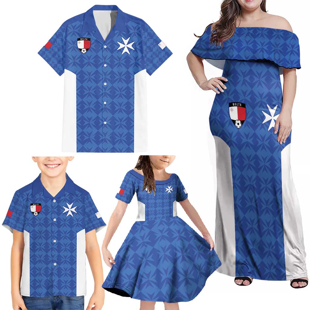 Custom Malta Football Jersey Go Champions Family Matching Off Shoulder Maxi Dress and Hawaiian Shirt Blue Style