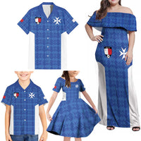 Custom Malta Football Jersey Go Champions Family Matching Off Shoulder Maxi Dress and Hawaiian Shirt Blue Style