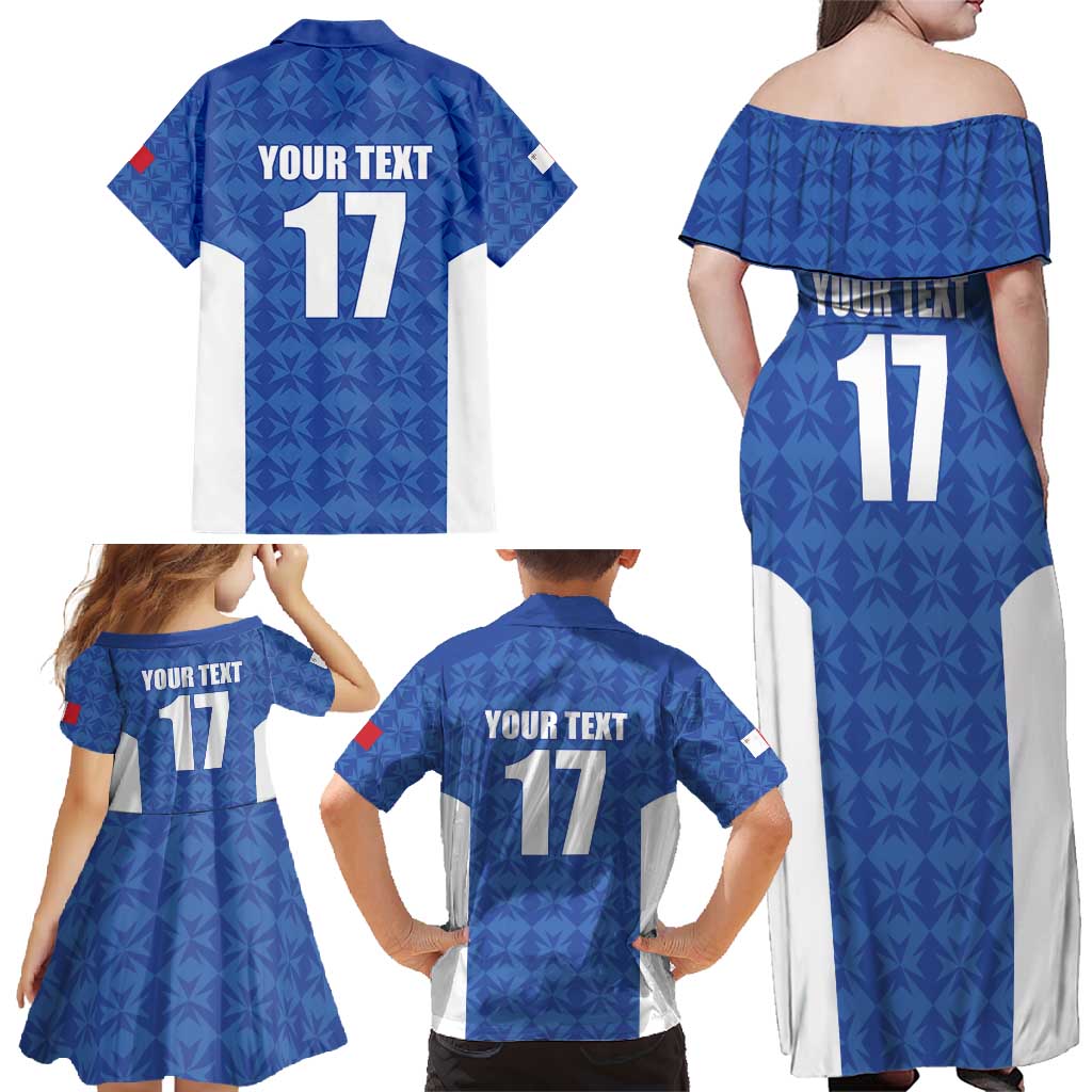 Custom Malta Football Jersey Go Champions Family Matching Off Shoulder Maxi Dress and Hawaiian Shirt Blue Style