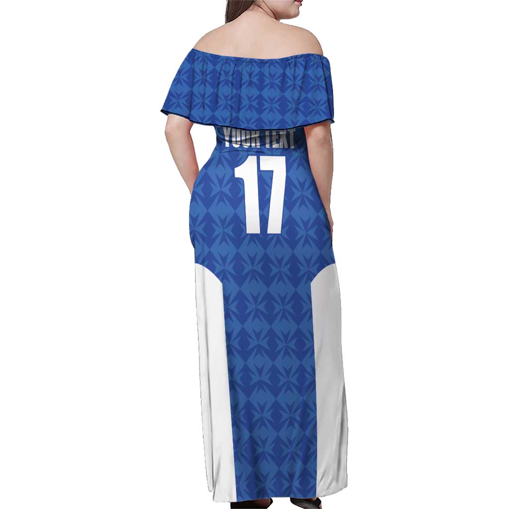 Custom Malta Football Jersey Go Champions Family Matching Off Shoulder Maxi Dress and Hawaiian Shirt Blue Style