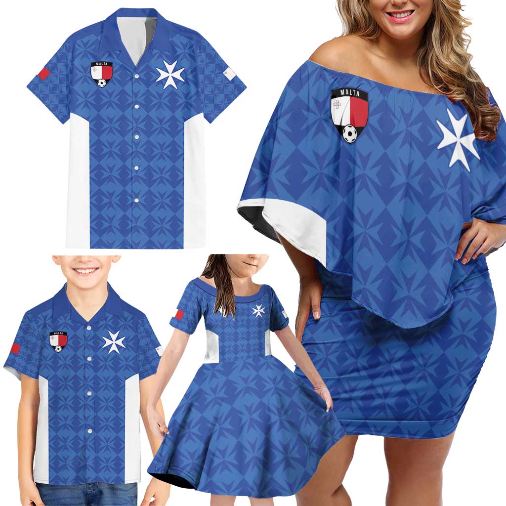 Custom Malta Football Jersey Go Champions Family Matching Off Shoulder Short Dress and Hawaiian Shirt Blue Style