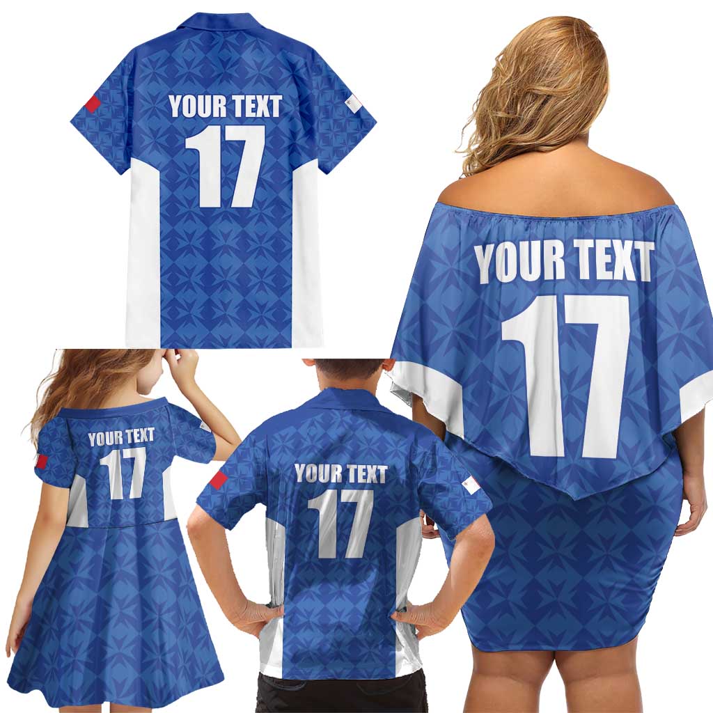 Custom Malta Football Jersey Go Champions Family Matching Off Shoulder Short Dress and Hawaiian Shirt Blue Style