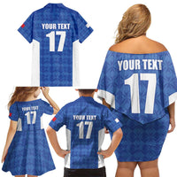 Custom Malta Football Jersey Go Champions Family Matching Off Shoulder Short Dress and Hawaiian Shirt Blue Style