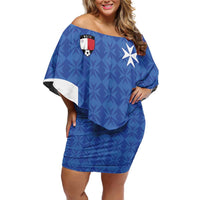Custom Malta Football Jersey Go Champions Family Matching Off Shoulder Short Dress and Hawaiian Shirt Blue Style