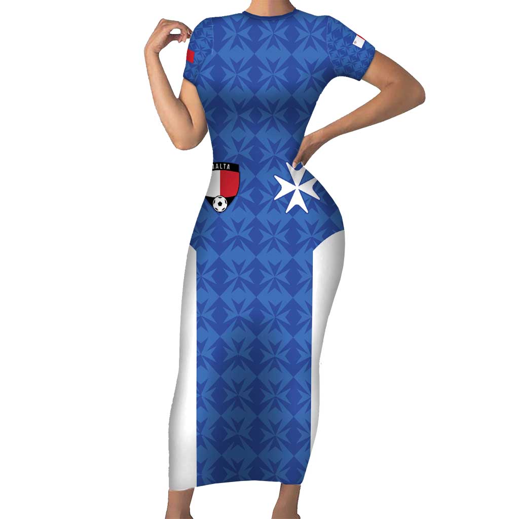 Custom Malta Football Jersey Go Champions Family Matching Short Sleeve Bodycon Dress and Hawaiian Shirt Blue Style