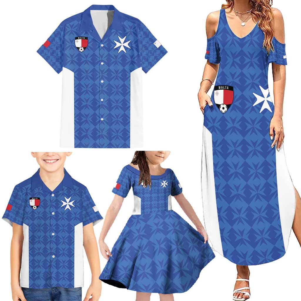 Custom Malta Football Jersey Go Champions Family Matching Summer Maxi Dress and Hawaiian Shirt Blue Style