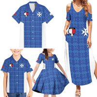 Custom Malta Football Jersey Go Champions Family Matching Summer Maxi Dress and Hawaiian Shirt Blue Style