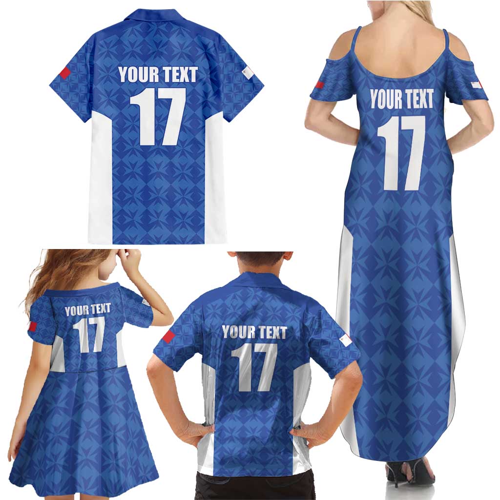 Custom Malta Football Jersey Go Champions Family Matching Summer Maxi Dress and Hawaiian Shirt Blue Style