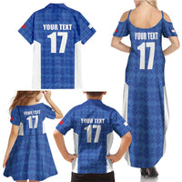 Custom Malta Football Jersey Go Champions Family Matching Summer Maxi Dress and Hawaiian Shirt Blue Style