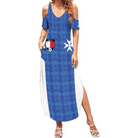 Custom Malta Football Jersey Go Champions Family Matching Summer Maxi Dress and Hawaiian Shirt Blue Style
