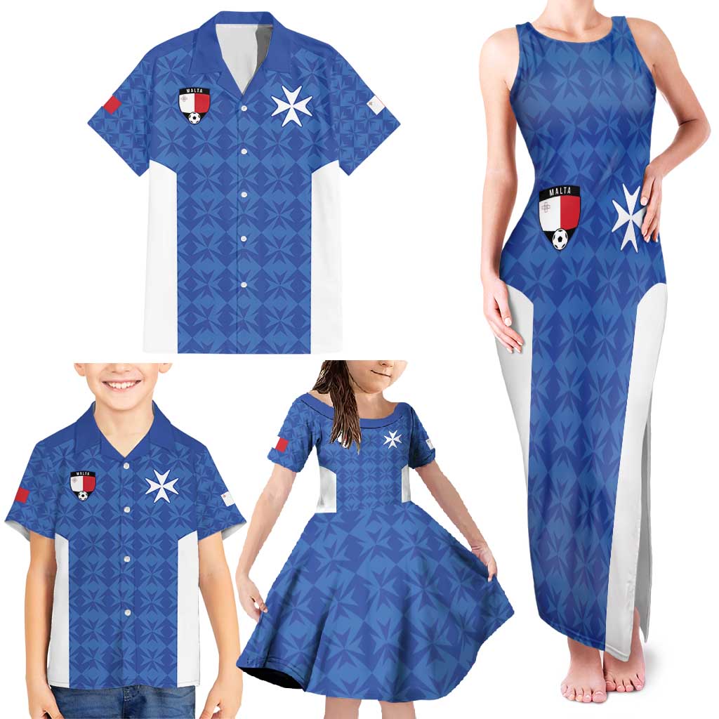 Custom Malta Football Jersey Go Champions Family Matching Tank Maxi Dress and Hawaiian Shirt Blue Style