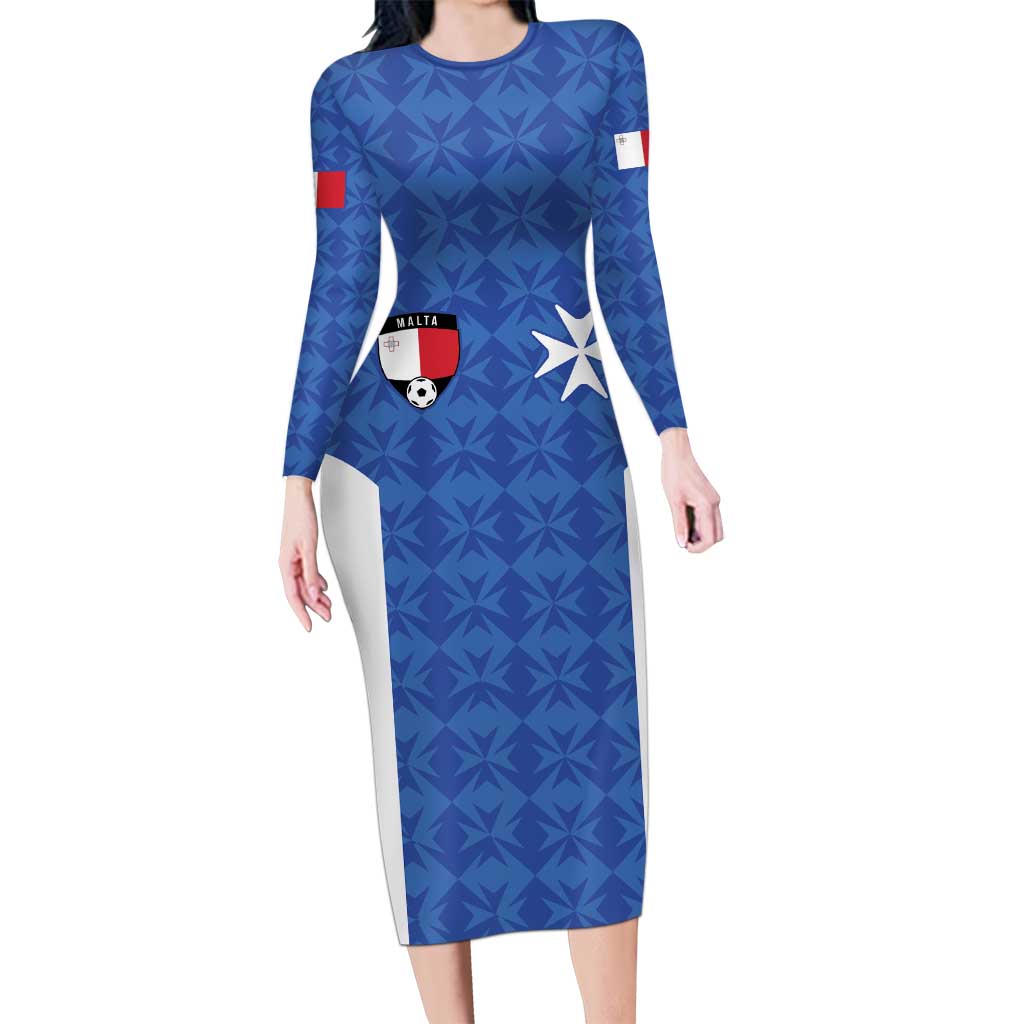 Custom Malta Football Jersey Go Champions Long Sleeve Bodycon Dress Blue Style