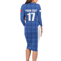 Custom Malta Football Jersey Go Champions Long Sleeve Bodycon Dress Blue Style