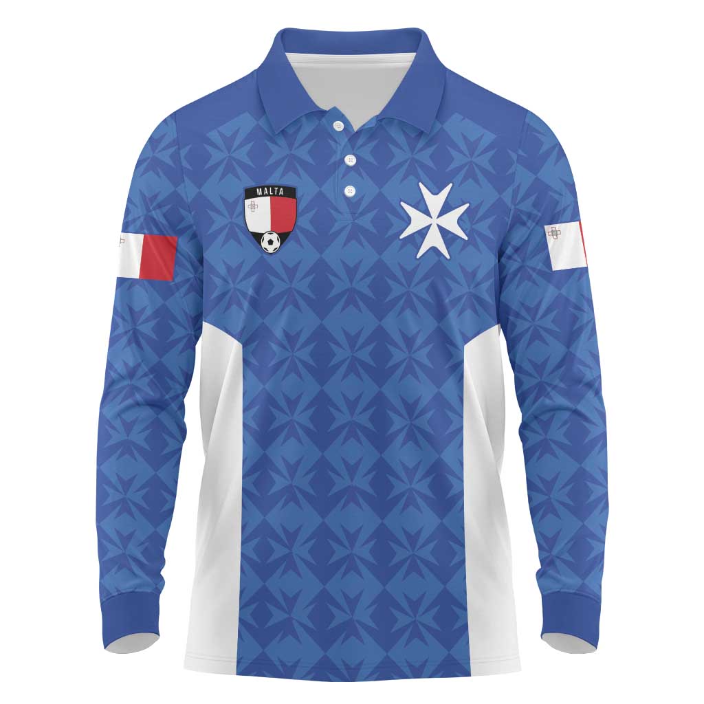Custom Malta Football Jersey Go Champions Long Sleeve Polo Shirt Blue Style