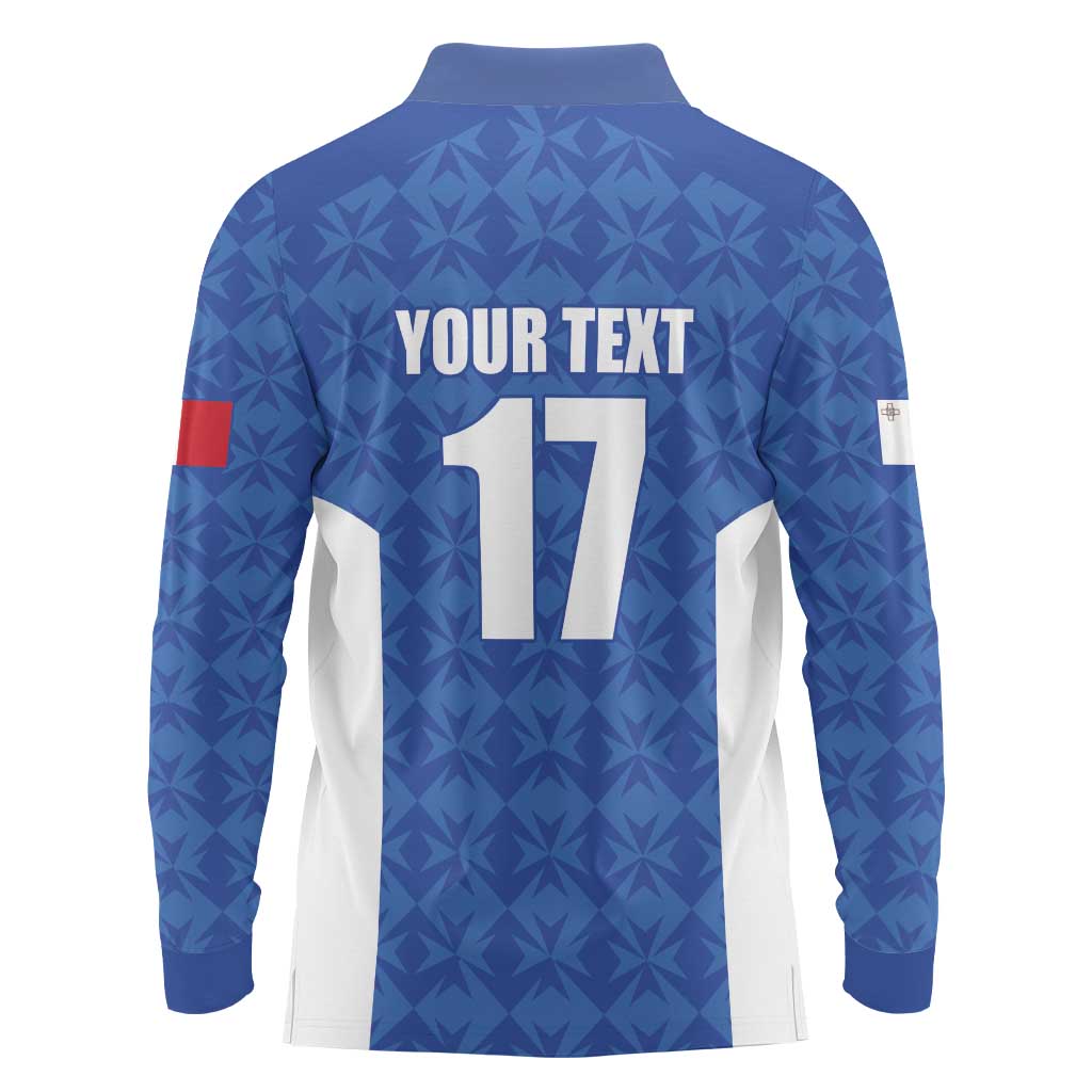 Custom Malta Football Jersey Go Champions Long Sleeve Polo Shirt Blue Style