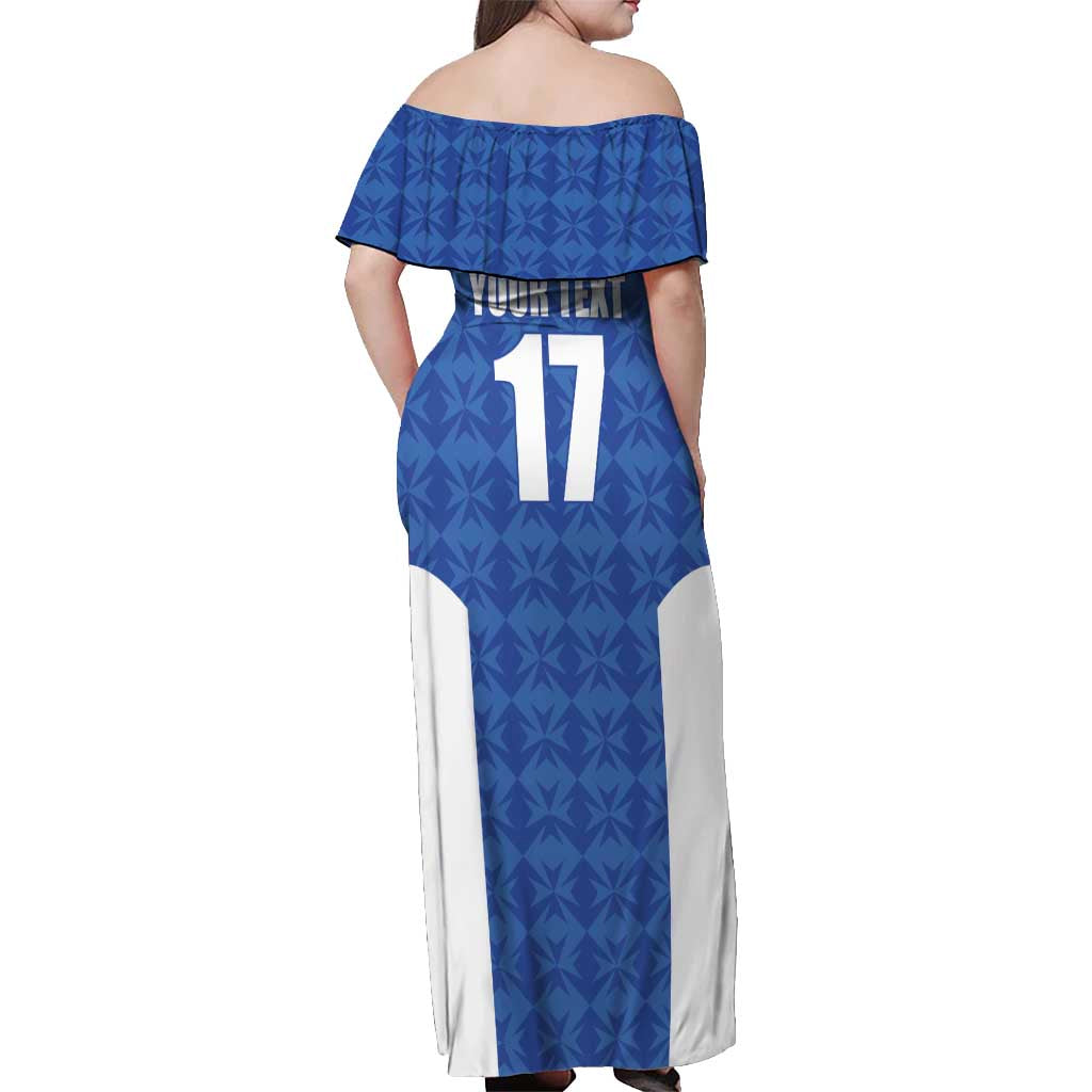 Custom Malta Football Jersey Go Champions Off Shoulder Maxi Dress Blue Style