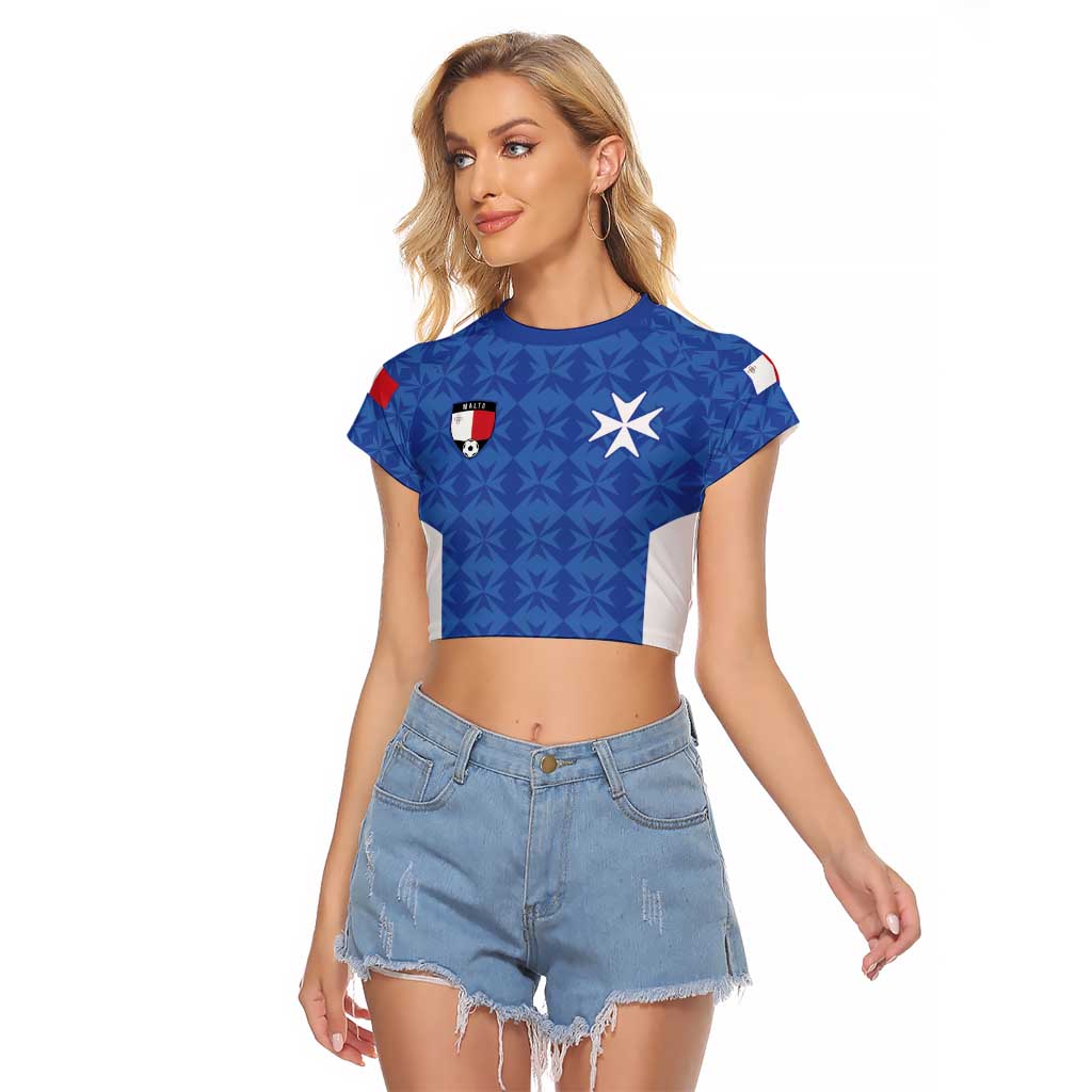 Custom Malta Football Jersey Go Champions Raglan Cropped T Shirt Blue Style