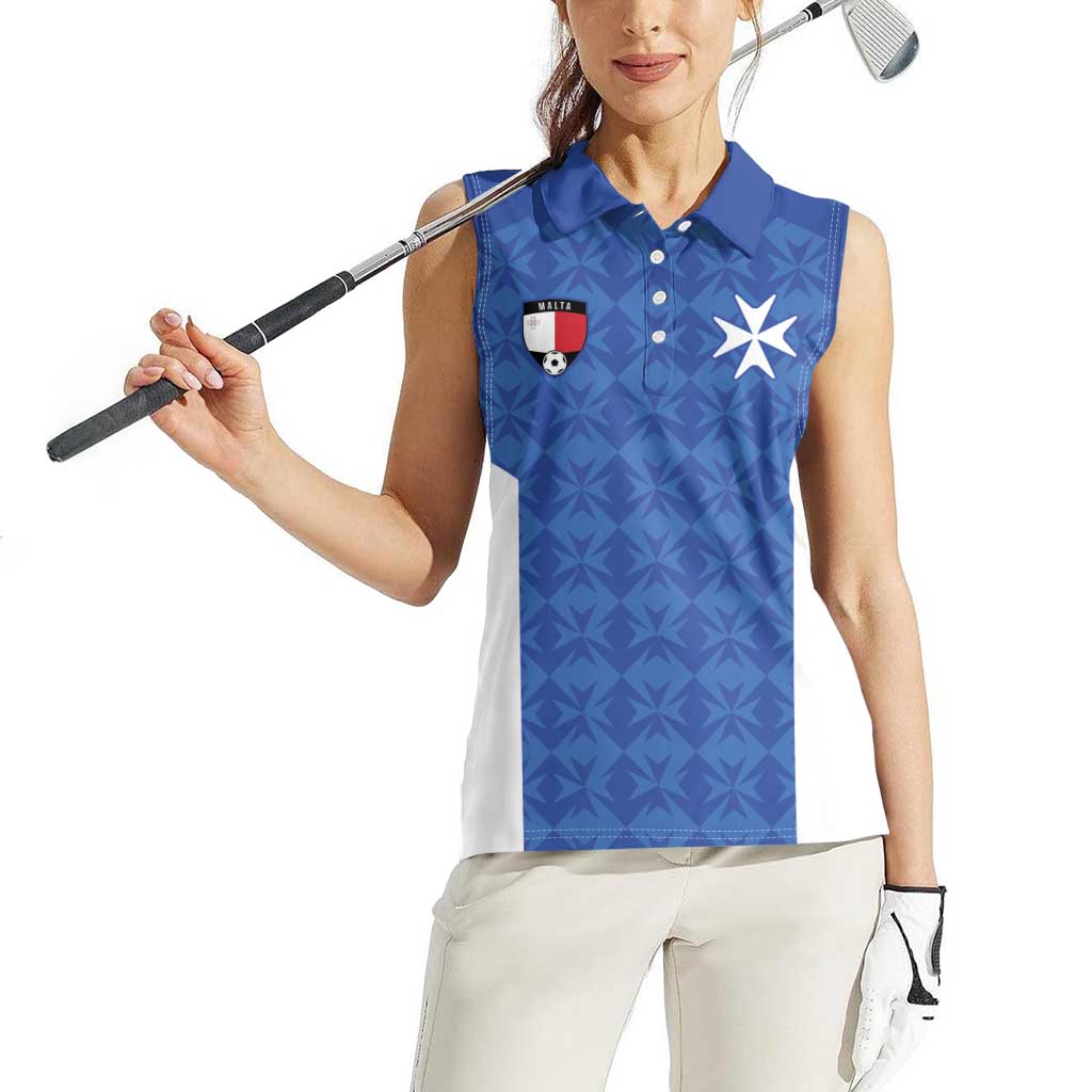 Custom Malta Football Jersey Go Champions Women Sleeveless Polo Shirt Blue Style