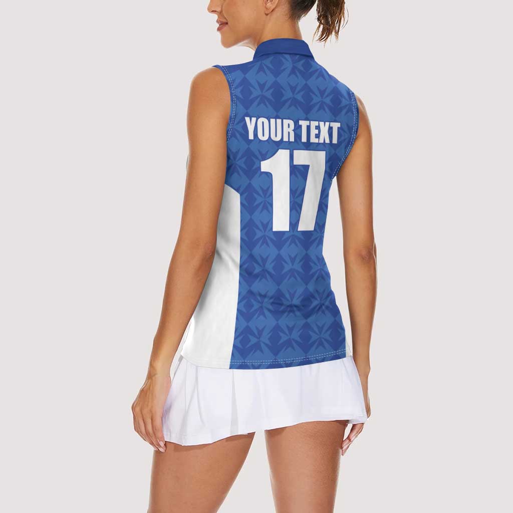Custom Malta Football Jersey Go Champions Women Sleeveless Polo Shirt Blue Style