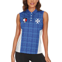 Custom Malta Football Jersey Go Champions Women Sleeveless Polo Shirt Blue Style