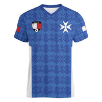 Custom Malta Football Jersey Go Champions Women V-Neck T-Shirt Blue Style