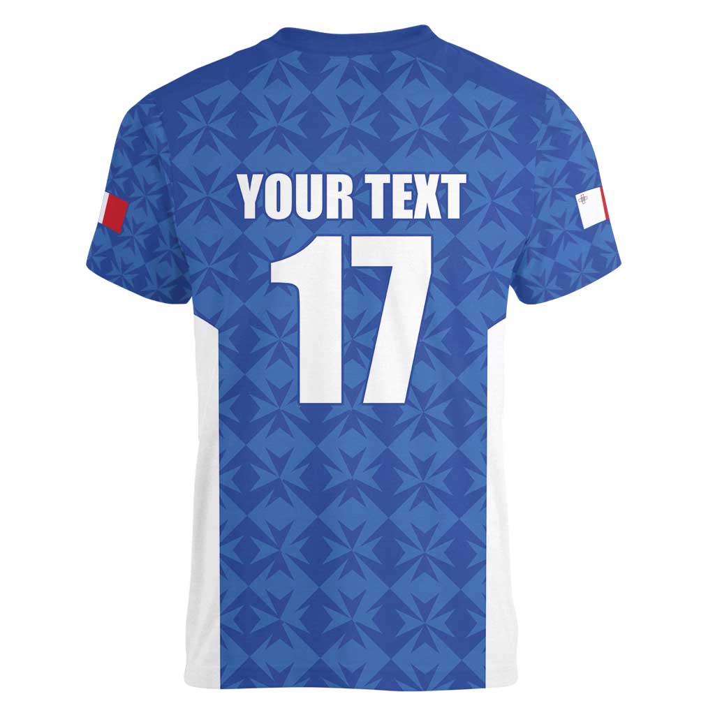 Custom Malta Football Jersey Go Champions Women V-Neck T-Shirt Blue Style