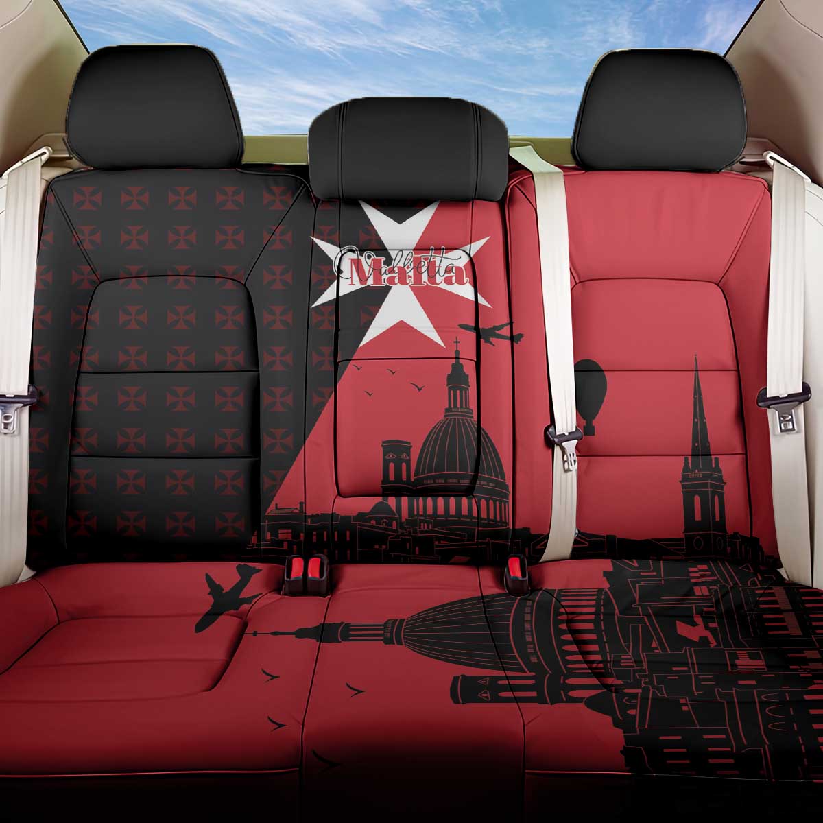 Malta Cross With Valletta Capital Back Car Seat Cover Scenery in Velletta Capital