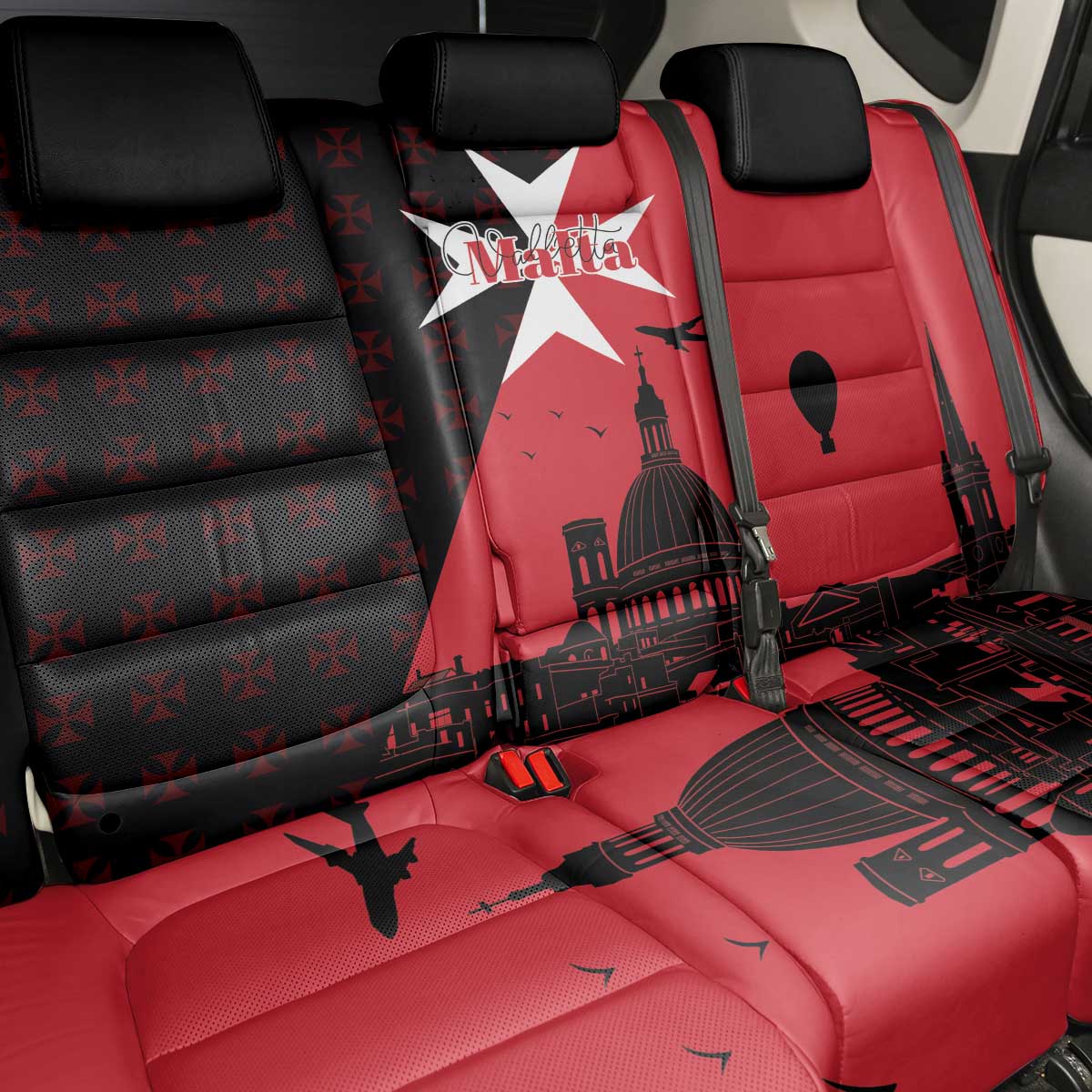Malta Cross With Valletta Capital Back Car Seat Cover Scenery in Velletta Capital