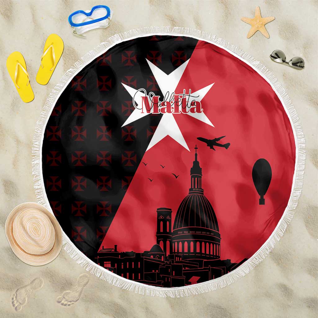 Malta Cross With Valletta Capital Beach Blanket Scenery in Velletta Capital