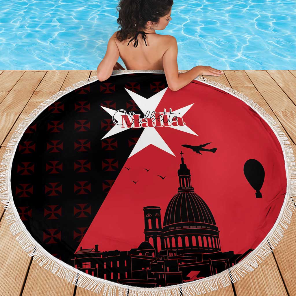 Malta Cross With Valletta Capital Beach Blanket Scenery in Velletta Capital