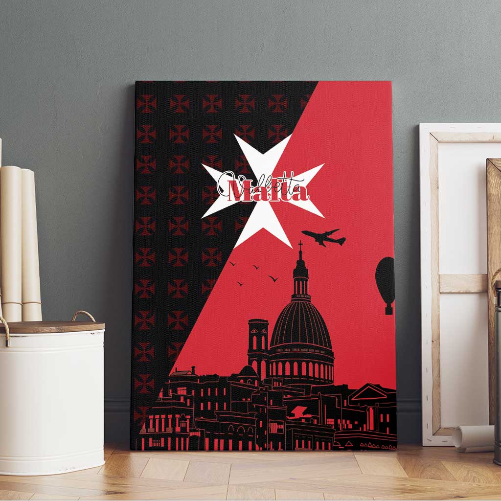 Malta Cross With Valletta Capital Canvas Wall Art Scenery in Velletta Capital