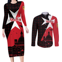 Malta Cross With Valletta Capital Couples Matching Long Sleeve Bodycon Dress and Long Sleeve Button Shirt Scenery in Velletta Capital