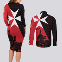 Malta Cross With Valletta Capital Couples Matching Long Sleeve Bodycon Dress and Long Sleeve Button Shirt Scenery in Velletta Capital