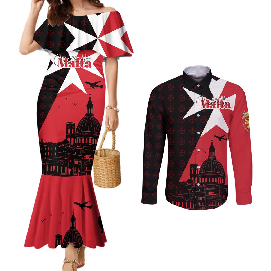 Malta Cross With Valletta Capital Couples Matching Mermaid Dress and Long Sleeve Button Shirt Scenery in Velletta Capital